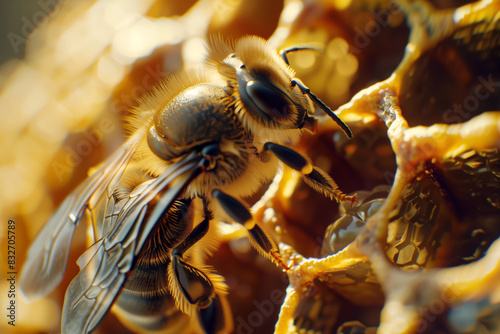 Worker bee on honeycomb