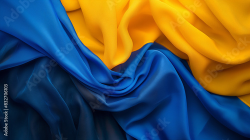 Fundo abstrato com cores azuis e amarelas, textura de tecido fluido. Bandeira da Ucrânia. Plano de fundo para design em estilo abstrato