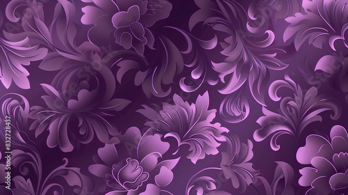 Purple floral pattern with damask texture background. Purple floral pattern with a damask-like texture background. Purple damask-style seamless pattern.
