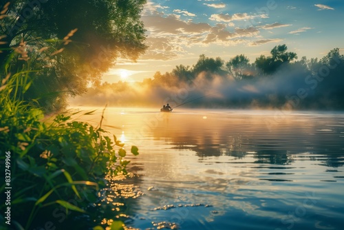 Early Morning River Fishing: Summer Background.