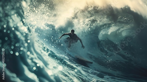 Concept of thrill and nature, Man surfing a wave