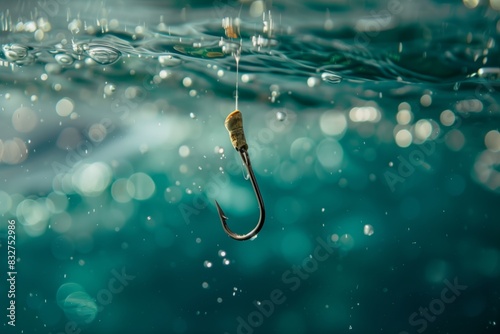 Underwater Close-Up of Fish Hook for Fishing Photography