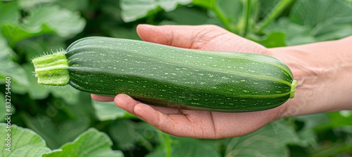 Close up of vibrant zucchini being held in hands, perfect for fresh produce enthusiasts