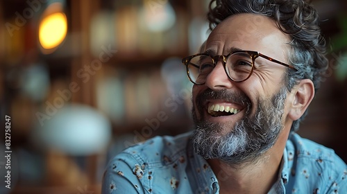 Man telling a joke and laughing, enjoying humor and connection