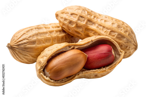 Peanut peeled and roasted with husk isolated on white background, AI GENERATAED