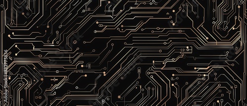 The image is a circuit board with black background and golden lines. The lines are forming a complex pattern. The image is very detailed and looks very realistic.