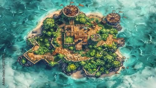  island Battlemap DnD,RPG Map for Dungeons and Dragons, Sea,game background, place for battle 