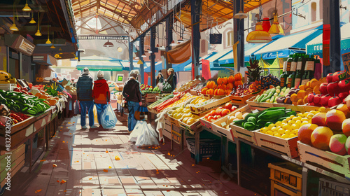 Bustling Fresh Market: A Symphony Colors and Activity.Imagine walking through a bustling fresh market,where every corner bursts with vibrant colors dynamic energy.Vendors proudly display their produce
