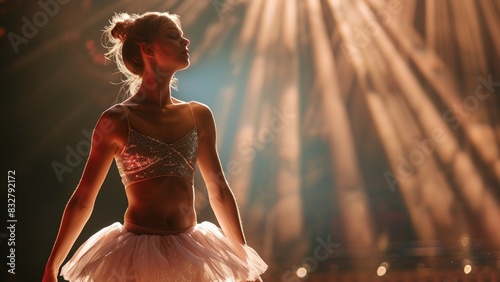 A woman wearing a white tutu skirt performs on a stage, A ballerina gracefully poses in a white tutu and a tutu skirt