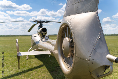 Rear rotor of a modern transport helicopter stationary on the ground