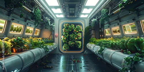 Indoor hydroponic farm with rows of plants in a controlled environment.