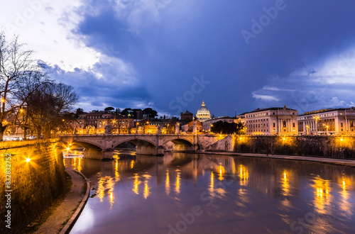 Twilight glow over the tiber river in rome