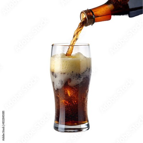 tasty cola drink with ice cubes in a glass with transparent background