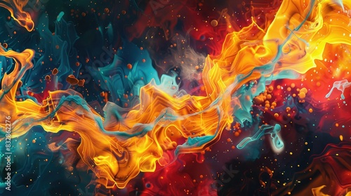 Flames engulfing abstract objects