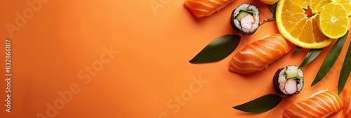 Sushi with fish on a homogeneous background