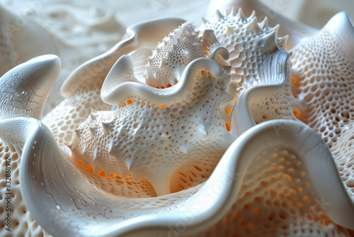 The textured surface of a seashell, revealing its unique pattern. Concept of marine life and natural artistry. Generative Ai.