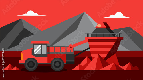 The vibrant red hue of freshly extracted bauxite ore a stark contrast against the grey machinery used to mine it.. Vector illustration