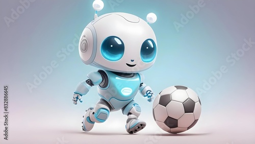 Uroczy robot grający w piłkę nożną z dużymi, niebieskimi oczami i antenkami