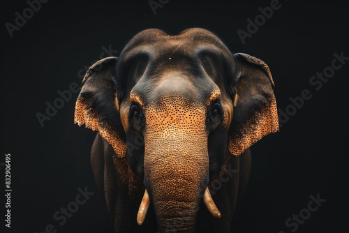 Mystic portrait of Sumatran Elephant, copy space on right side, Anger, Menacing, Headshot, Close-up View Isolated on black background
