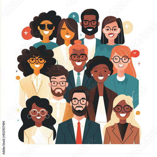 Illustration Of Workplace Diversity And Inclusion: Embracing Team Acceptance And Collaboration Among Different Ethnic And Cultural Backgrounds In Business Environment.