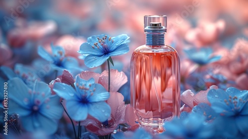 Photo of a perfume bottle with roses in background