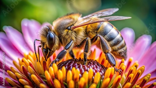 Close up of a honey bee collecting nectar from a flower
