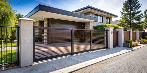 Automatic driveway gates in a modern style house