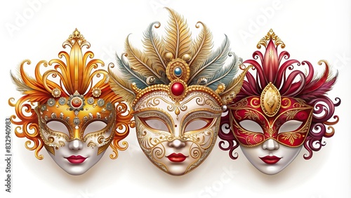 Beautiful Venetian masquerade mask silhouettes on white background inspired by Venice