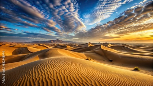 Vast desert dunes stretching into the horizon