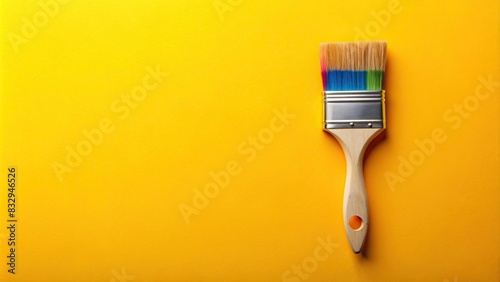 Flat paintbrush with various paint colors on yellow backdrop, perfect for BTP and all kinds of construction jobs