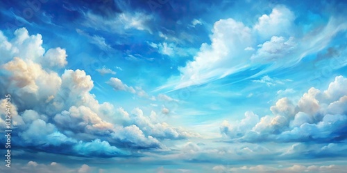 Serene blue and cyan sky with clouds in an oil-painting style, perfect for copy space