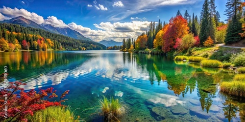 Beautiful lakeshore scenery with peaceful water and vibrant vegetation