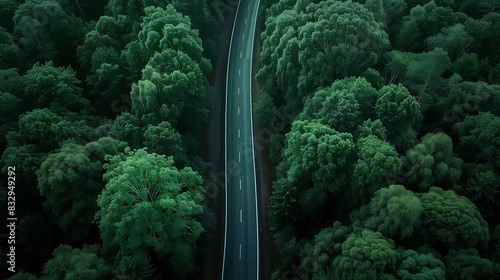 aerial view of a beautiful modern road in a forest landscape wallpaper background 