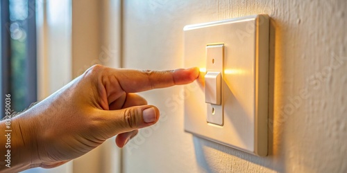 Closeup of a hand turning off a light switch in a softly lit room