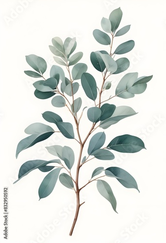 Elegant Eucalyptus Watercolor Painting on Aged White Background for Art Admirers