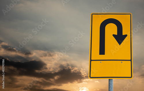 U-turn traffic sign, U-turn Separated from the background clipping part