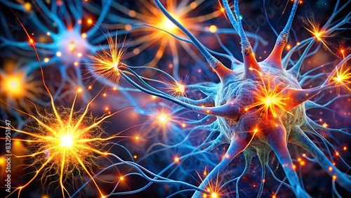 Close-up of human brain neurons firing like fireworks
