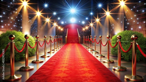 Red carpet event with glamorous decorations and spotlights