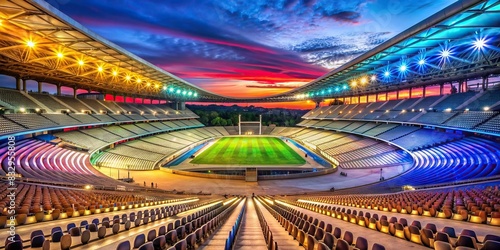 Scenic view of Olympic stadium in Paris with colorful lights and empty seats