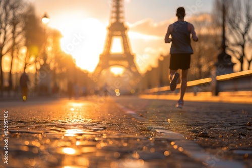 Man running in the Paris marathon.
