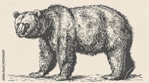 Brown bear illustration, drawing, engraving, ink, line art, vector