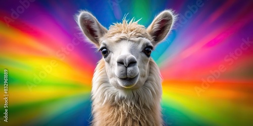 Funny cartoon alpaca llama with a silly expression on a colorful background