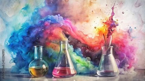 Vibrant chemical reaction in a laboratory captured through generative in watercolor style