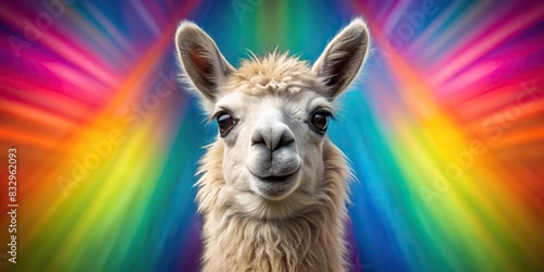 Funny cartoon alpaca llama with a silly expression on a colorful background