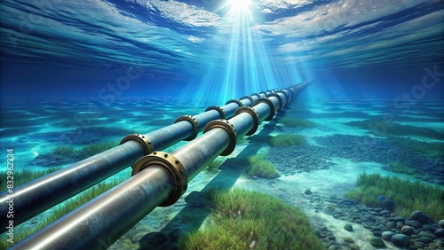 An underwater gas pipeline stretching across the ocean floor