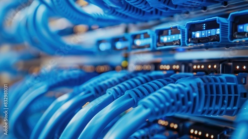 Network Switch and Blue Cable Connection: A Close-Up