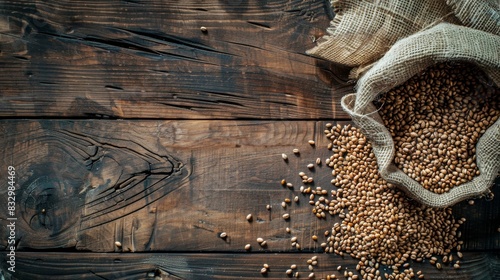 freshly harvested grains in a wooden copy space background wallpaper, food ingredient concept for designer