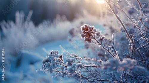 Stunning Winter Scene with Frost Covered Plants and Branches