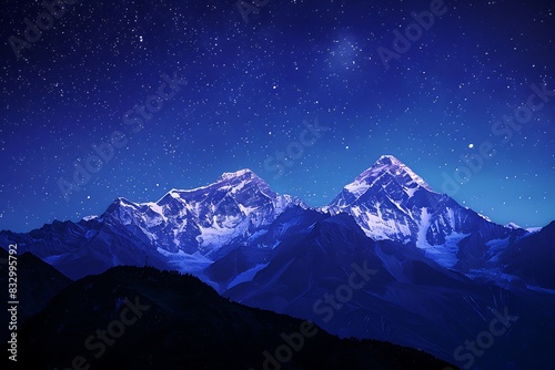 A majestic mountain range, its peaks sharply defined against a starry night.