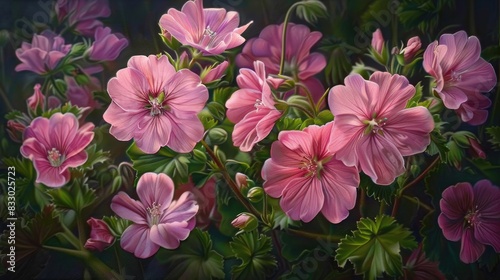 Detailed view of pink geranium blossoms